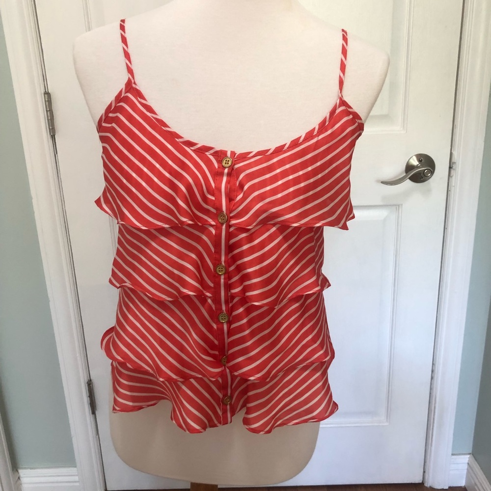Red and white Ruffle Tank Top